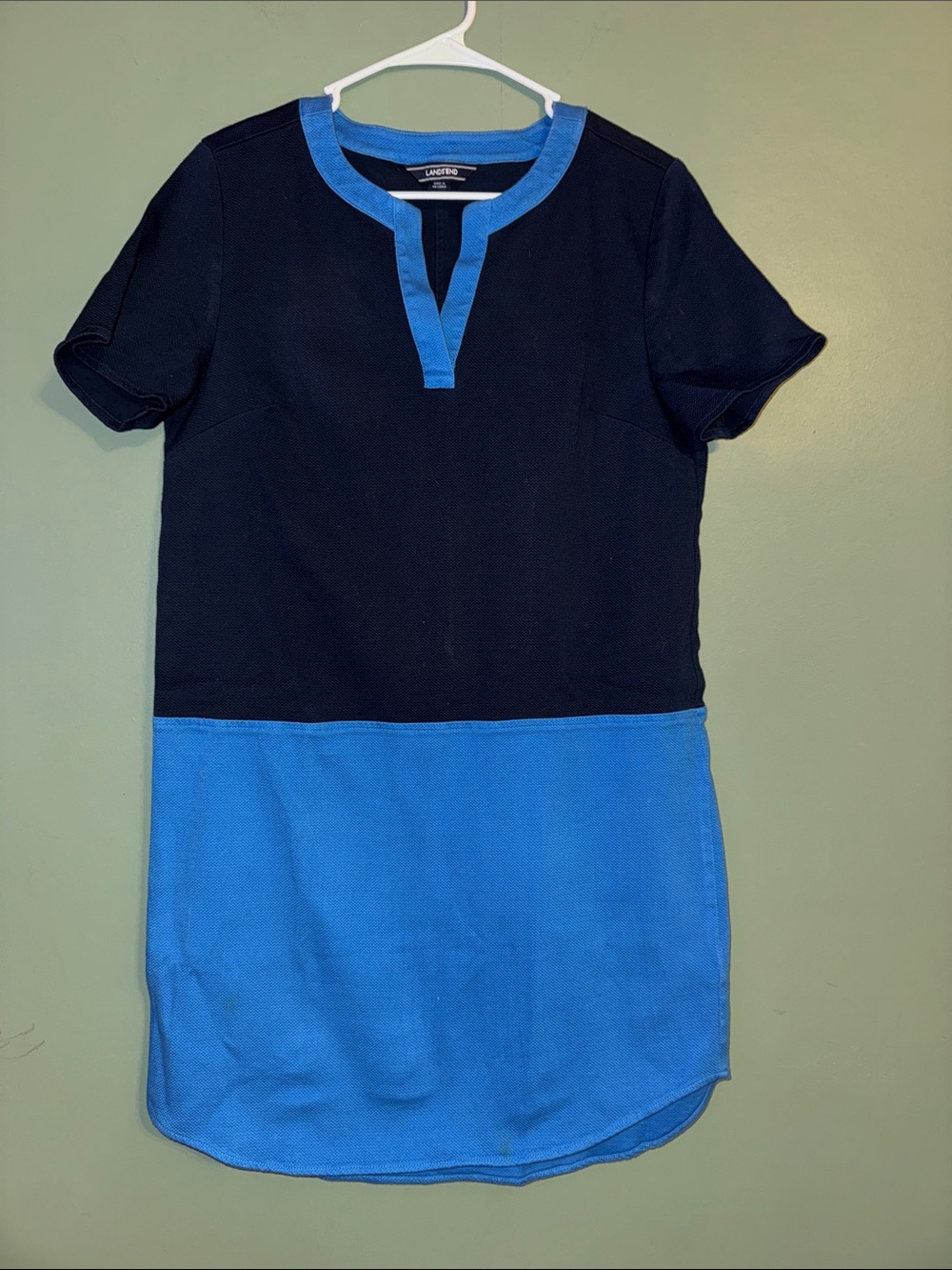 Lands' End Blue Colorblock Shift Tunic Dress 10 Resortwear Vacation